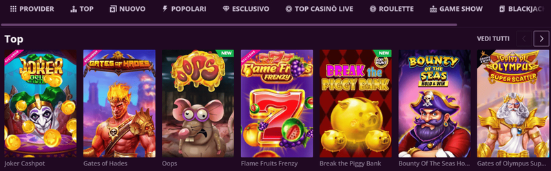 Slot popolari su Malina Casino, tra cui Gates of Olympus e Joker Cashpot